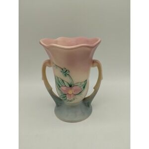 Vintage Hull USA Pottery Wildflower Vase Double Handle 1940s Yellow Floral 5.5"